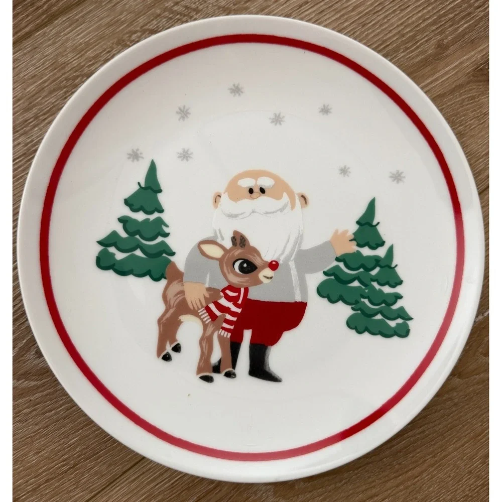 Pottery Barn Kids Rudolph Santa Ceramic Christmas Plates Set of 4 9.5